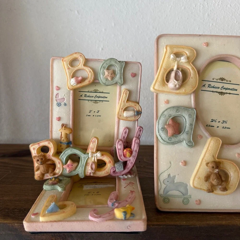 3pc Lot A Richesco Corp Baby Photo Frame Set 3D Resin Pastel Nursery Decor